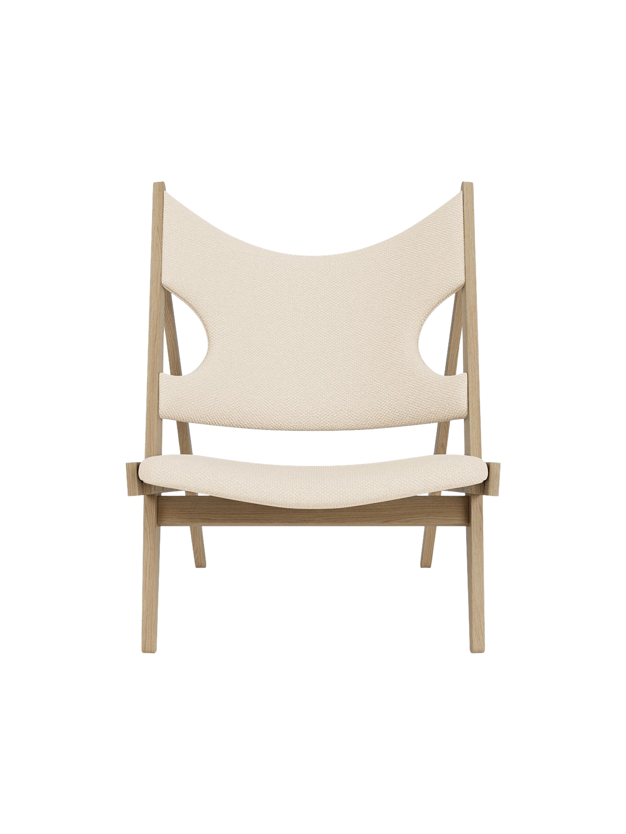 Lounge Chair in Textile Elbow Cut-Outs, Oak Frame