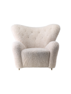 Lounge Chair in Sheepskin Curved Armchair, Oak Legs, Brass Casters