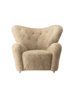 Lounge Chair in Sheepskin Curved Armchair, Oak Legs, Brass Casters