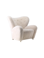 Lounge Chair in Sheepskin Curved Armchair, Oak Legs, Brass Casters