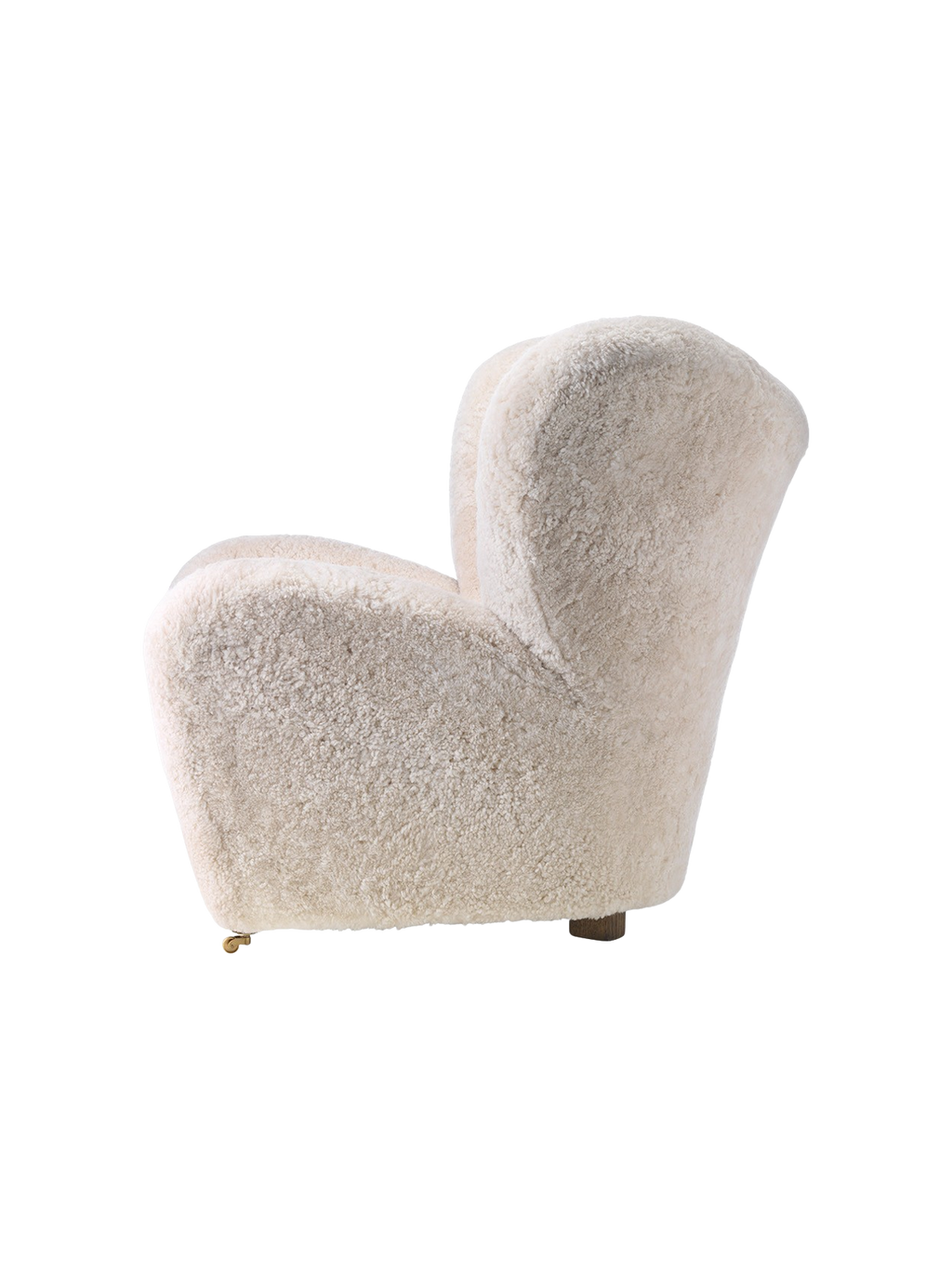 Lounge Chair in Sheepskin Curved Armchair, Oak Legs, Brass Casters