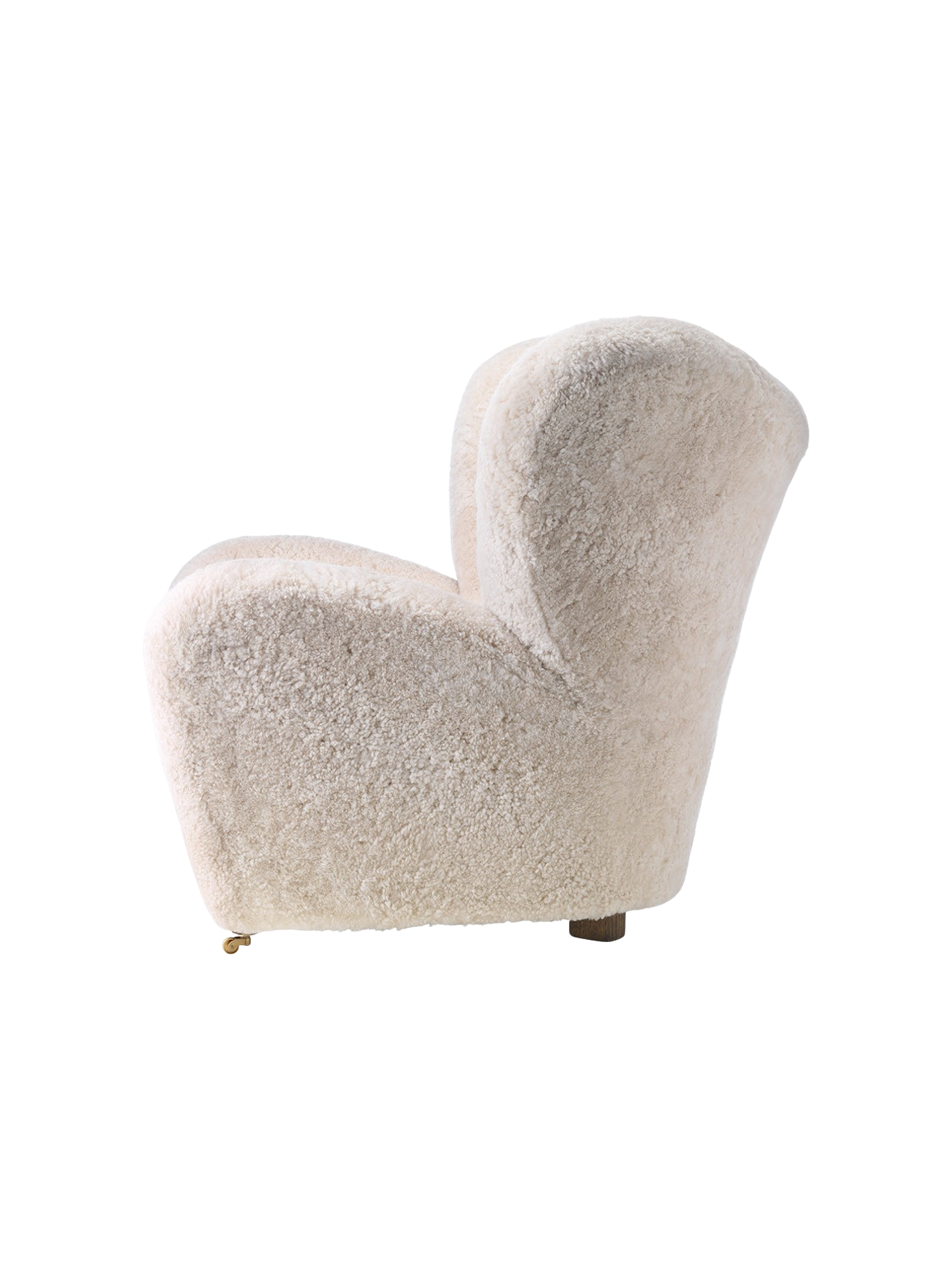 Lounge Chair in Sheepskin Curved Armchair, Oak Legs, Brass Casters
