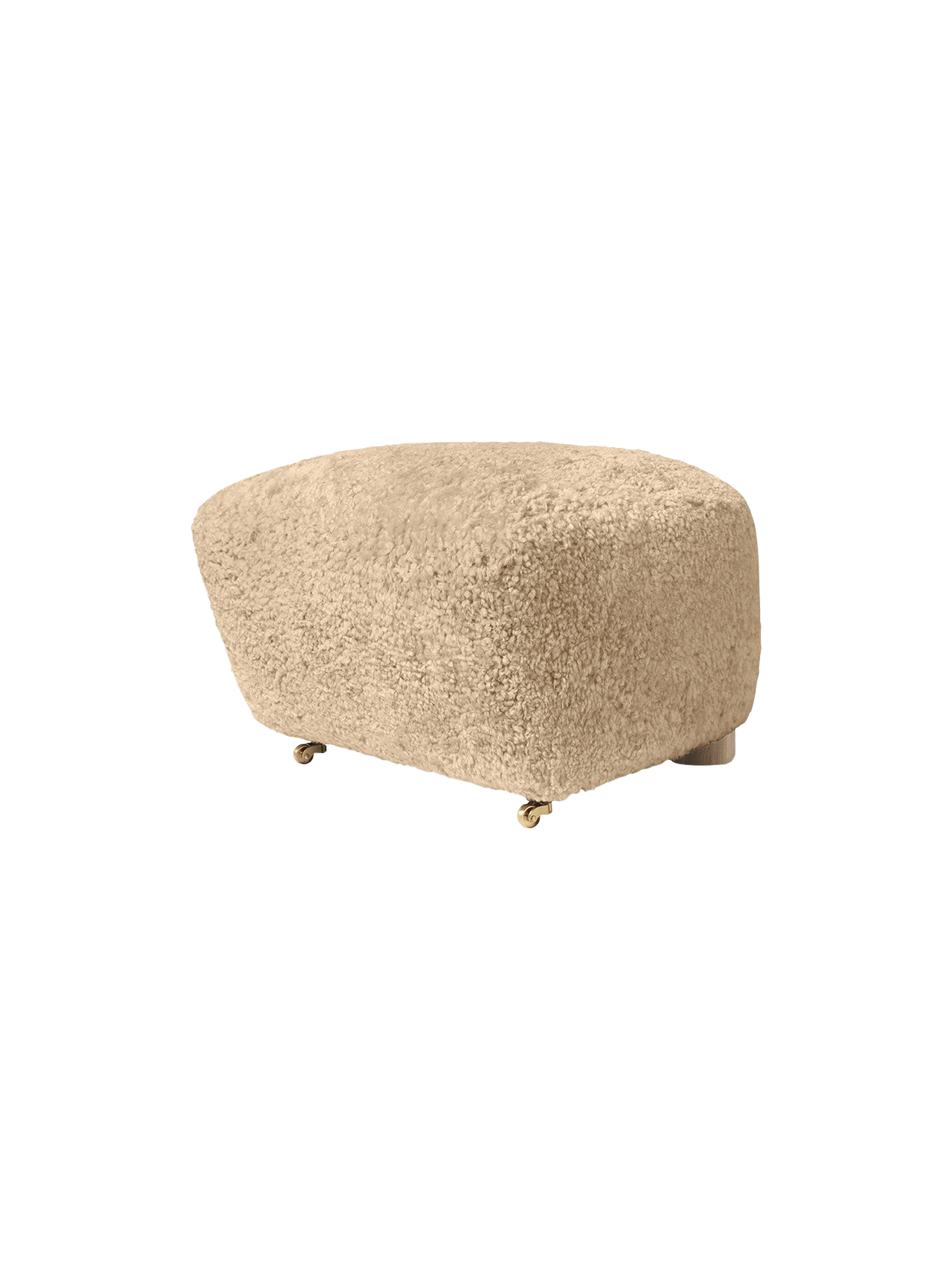 Ottoman in Sheepskin Oak Legs, Brass Casters, Pairs with Lounge Chair