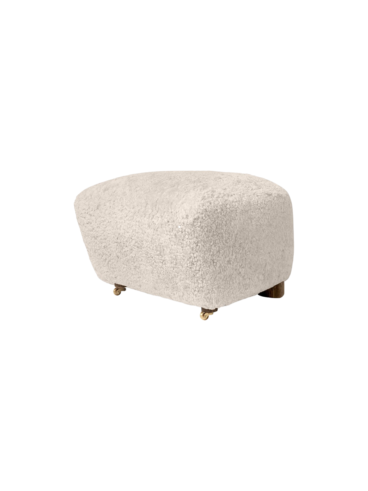 Ottoman in Sheepskin Oak Legs, Brass Casters, Pairs with Lounge Chair