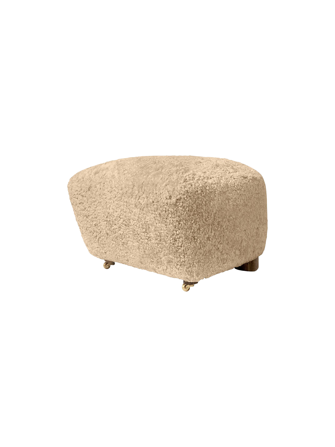 Ottoman in Sheepskin Oak Legs, Brass Casters, Pairs with Lounge Chair