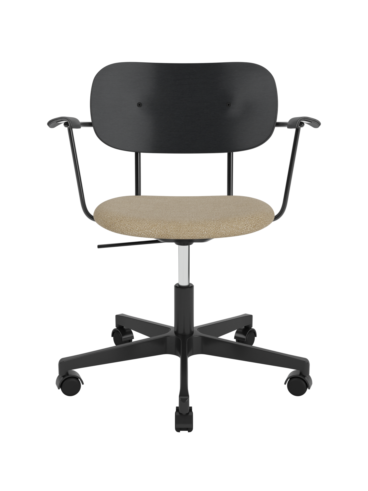 Task Chair, Upholstered Seat with Armrests Black Swivel Base