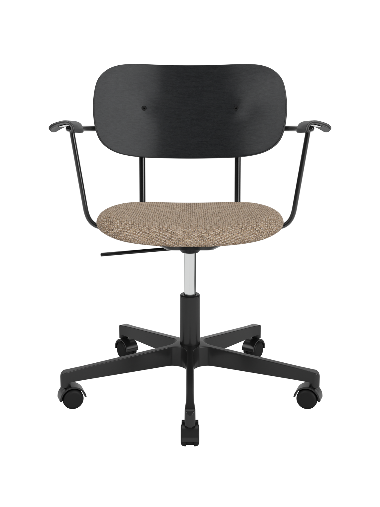Task Chair, Upholstered Seat with Armrests Black Swivel Base