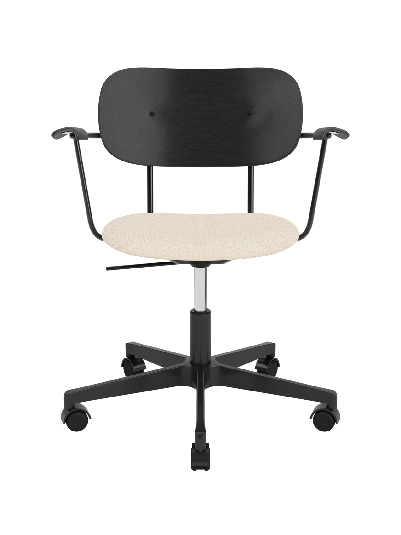 Task Chair, Upholstered Seat with Armrests Black Swivel Base