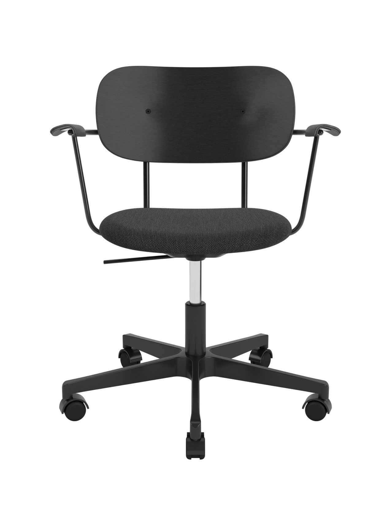 Task Chair, Upholstered Seat with Armrests Black Swivel Base