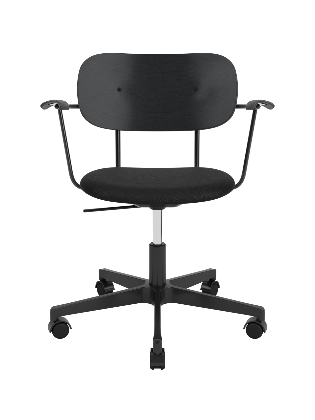 Task Chair, Upholstered Seat with Armrests Black Swivel Base