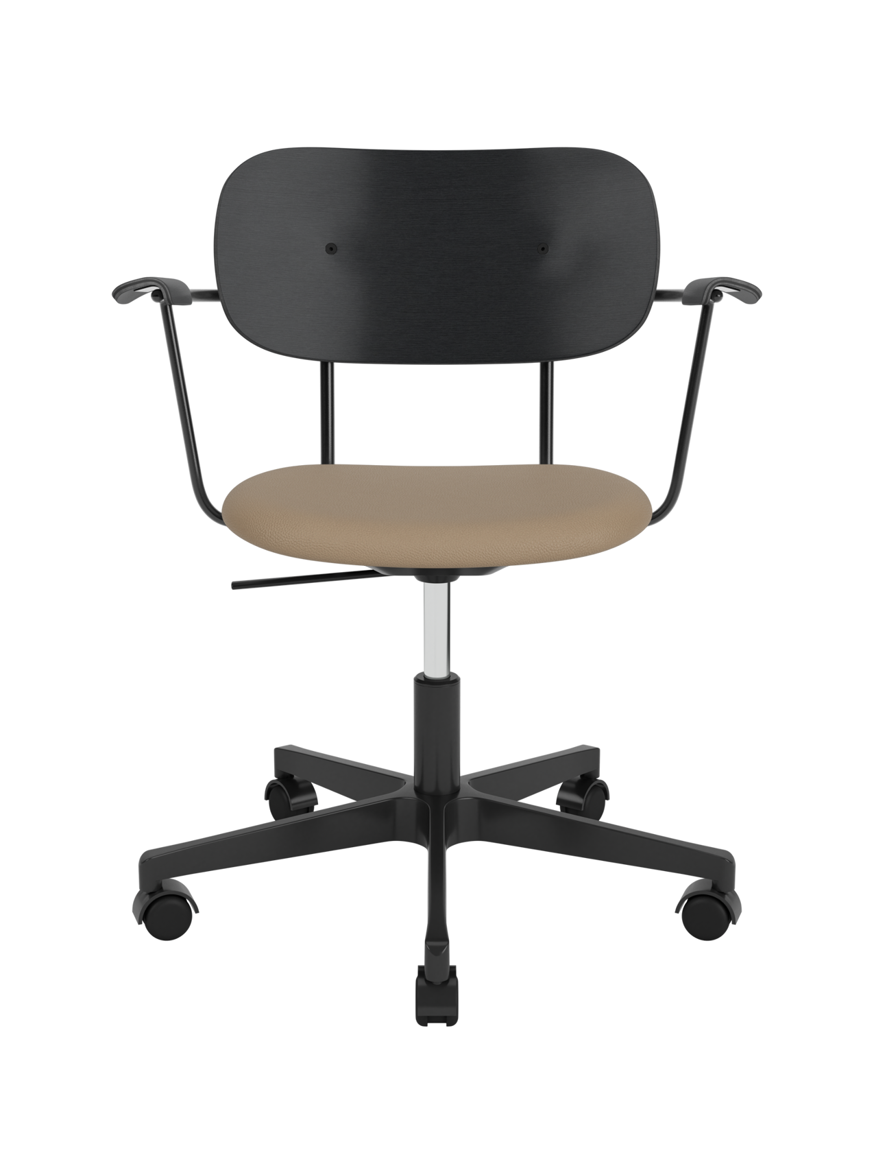 Task Chair, Upholstered Seat with Armrests Black Swivel Base