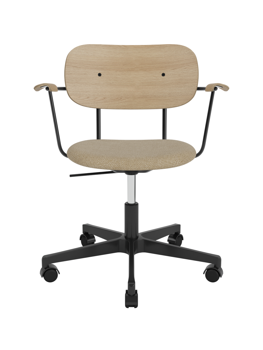 Task Chair, Upholstered Seat with Armrests Black Swivel Base