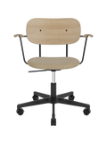 Task Chair, Upholstered Seat with Armrests Black Swivel Base