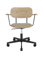 Task Chair, Upholstered Seat with Armrests Black Swivel Base