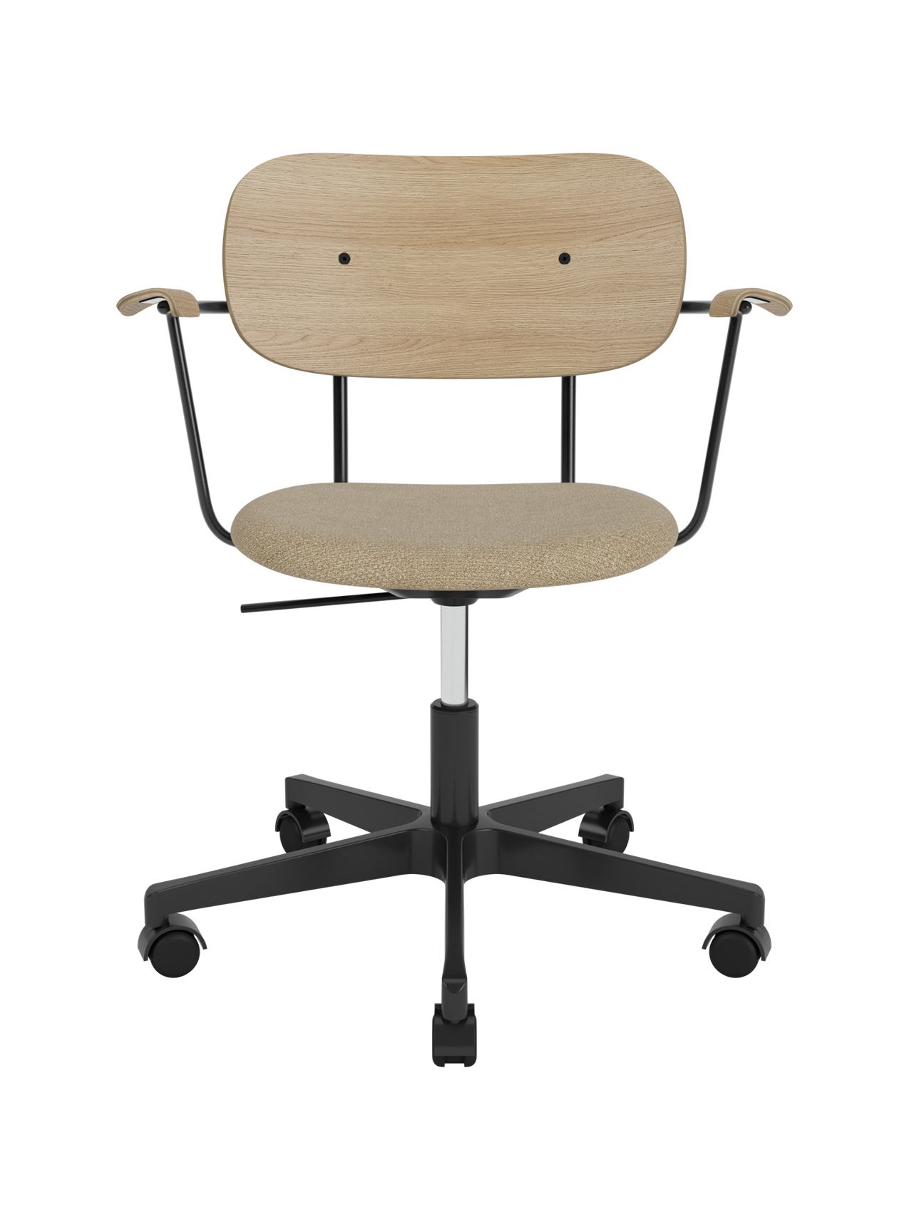 Task Chair, Upholstered Seat with Armrests Black Swivel Base