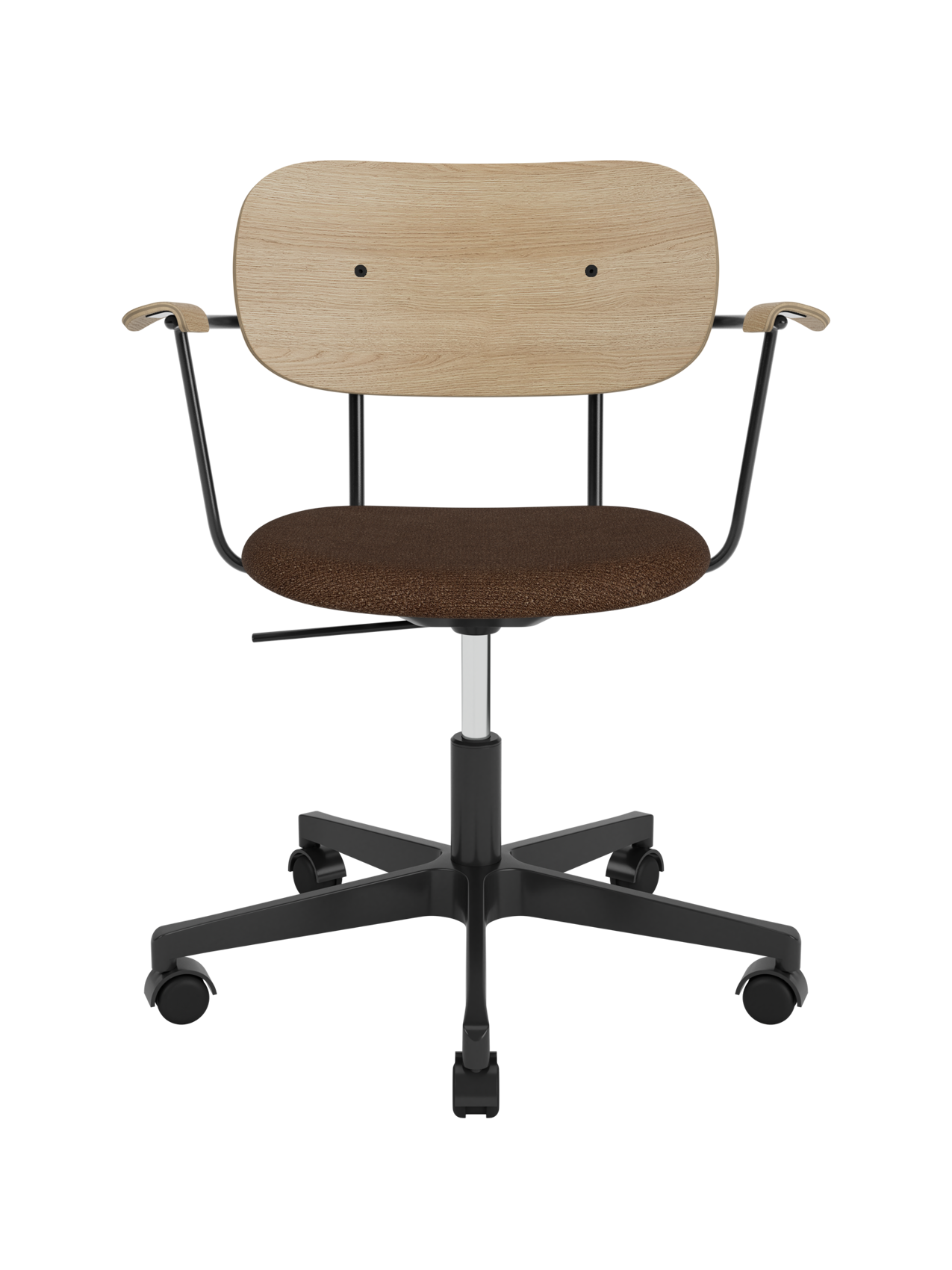 Task Chair, Upholstered Seat with Armrests Black Swivel Base