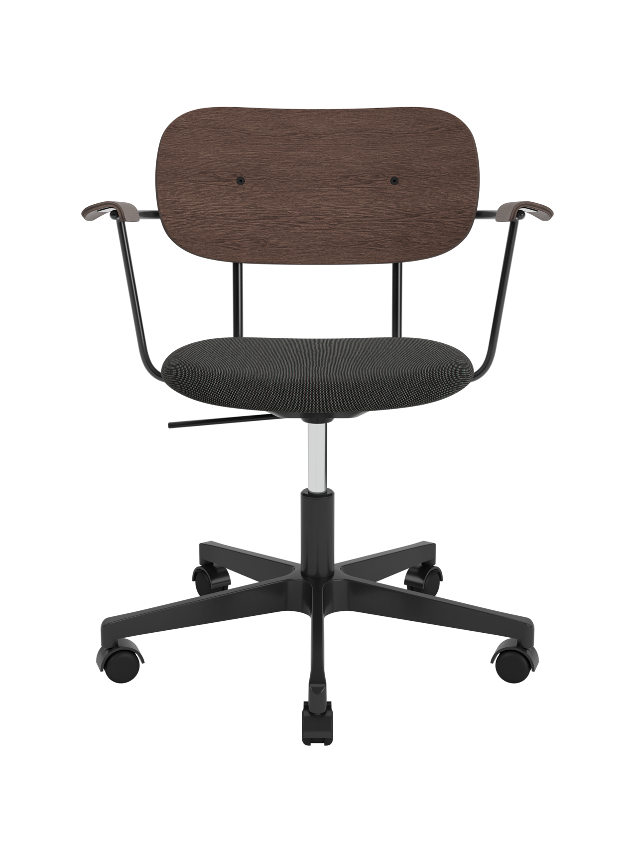 Task Chair, Upholstered Seat with Armrests Black Swivel Base