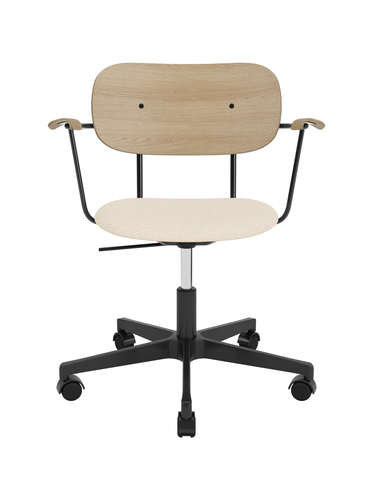 Task Chair, Upholstered Seat with Armrests Black Swivel Base