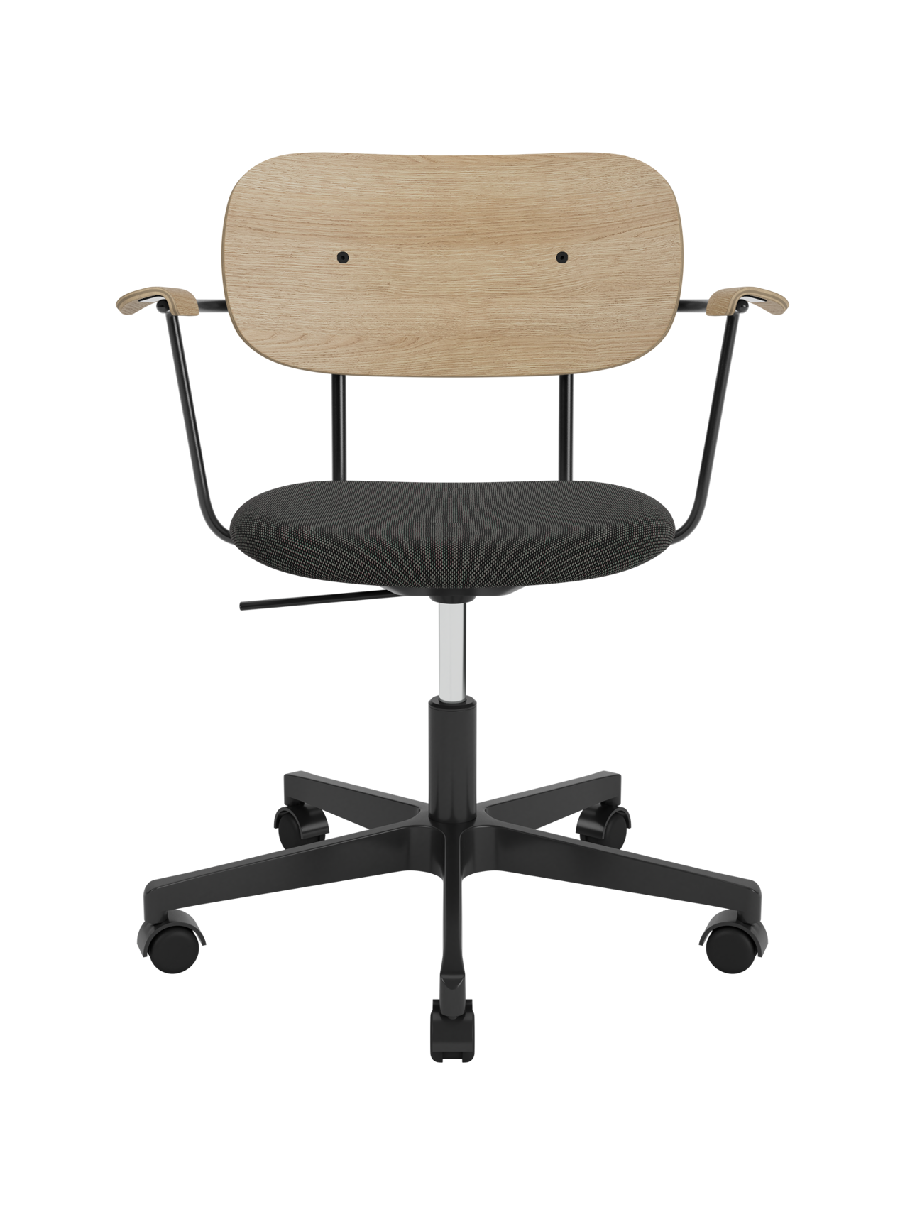Task Chair, Upholstered Seat with Armrests Black Swivel Base