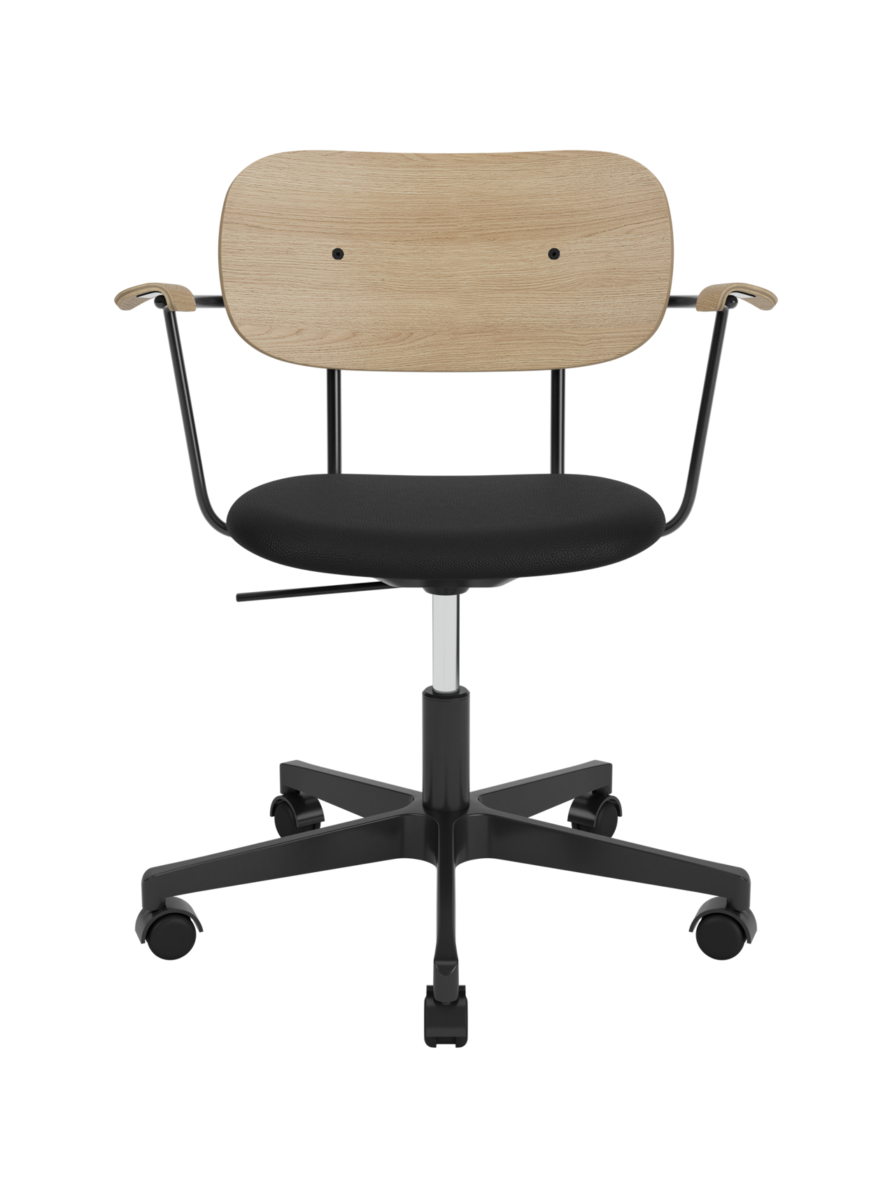 Task Chair, Upholstered Seat with Armrests Black Swivel Base