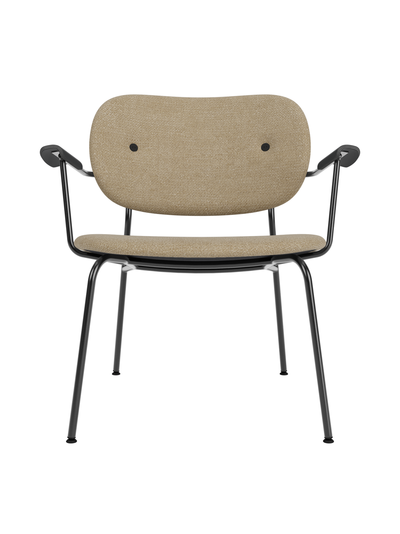 Fully Upholstered Lounge Chair Curved Armrests, Powder-Coated Steel Base