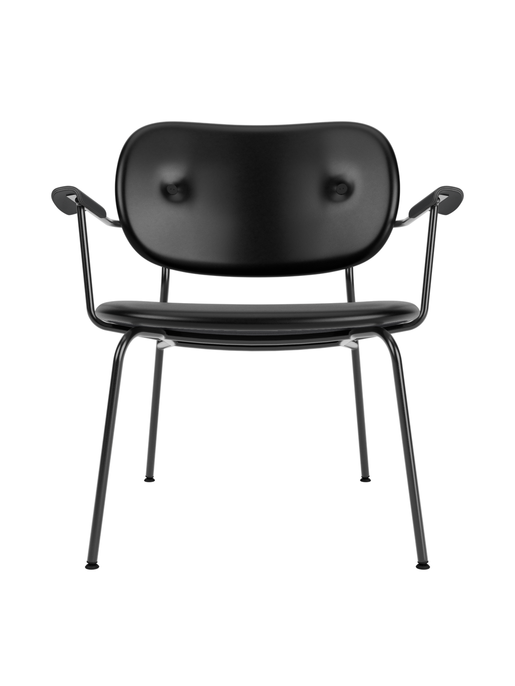 Fully Upholstered Lounge Chair Curved Armrests, Powder-Coated Steel Base