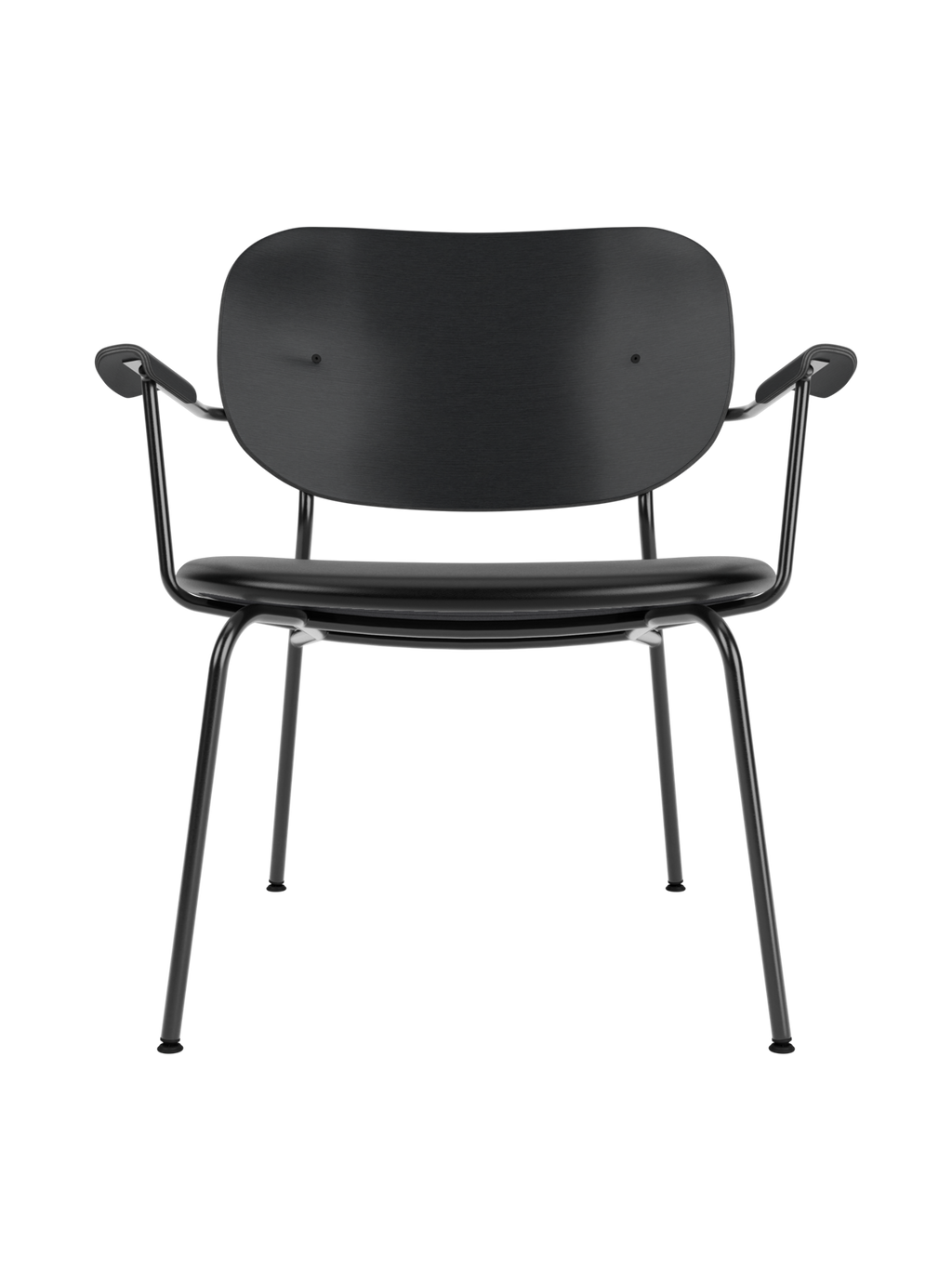 Lounge Chair, Upholstered Seat Veneer Back, Curved Armrests, Steel Frame
