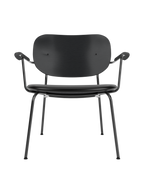 Lounge Chair, Upholstered Seat Veneer Back, Curved Armrests, Steel Frame