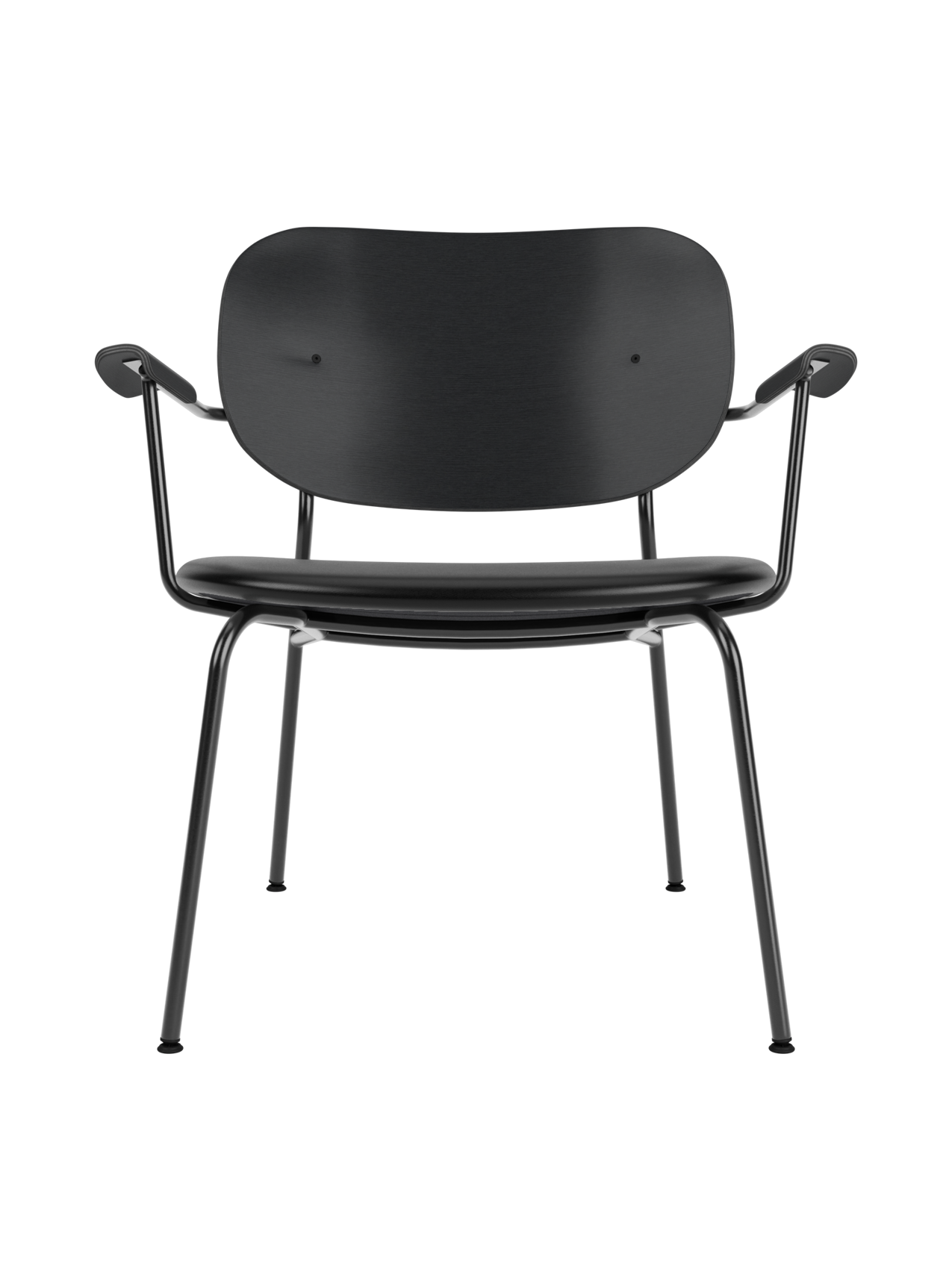Lounge Chair, Upholstered Seat Veneer Back, Curved Armrests, Steel Frame