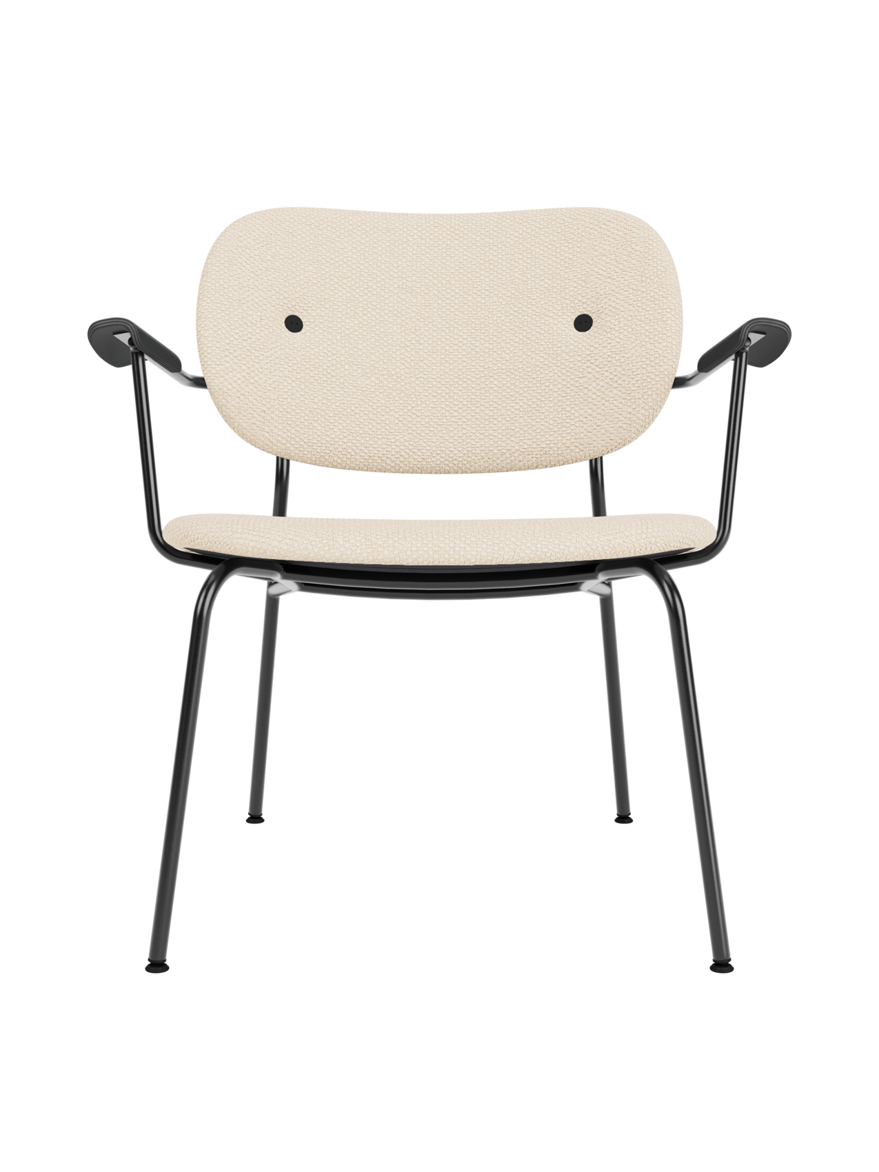 Fully Upholstered Lounge Chair Curved Armrests, Powder-Coated Steel Base