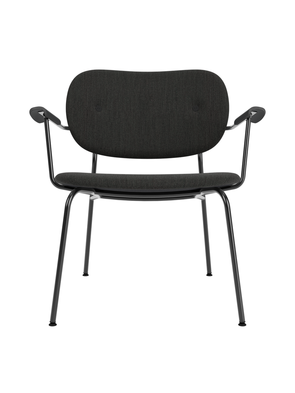 Fully Upholstered Lounge Chair Curved Armrests, Powder-Coated Steel Base