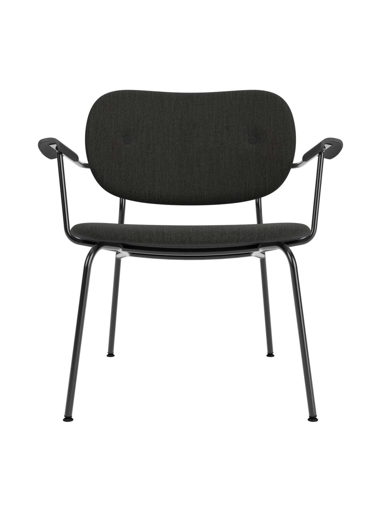 Fully Upholstered Lounge Chair Curved Armrests, Powder-Coated Steel Base