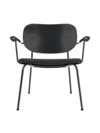 Lounge Chair, Upholstered Seat Veneer Back, Curved Armrests, Steel Frame