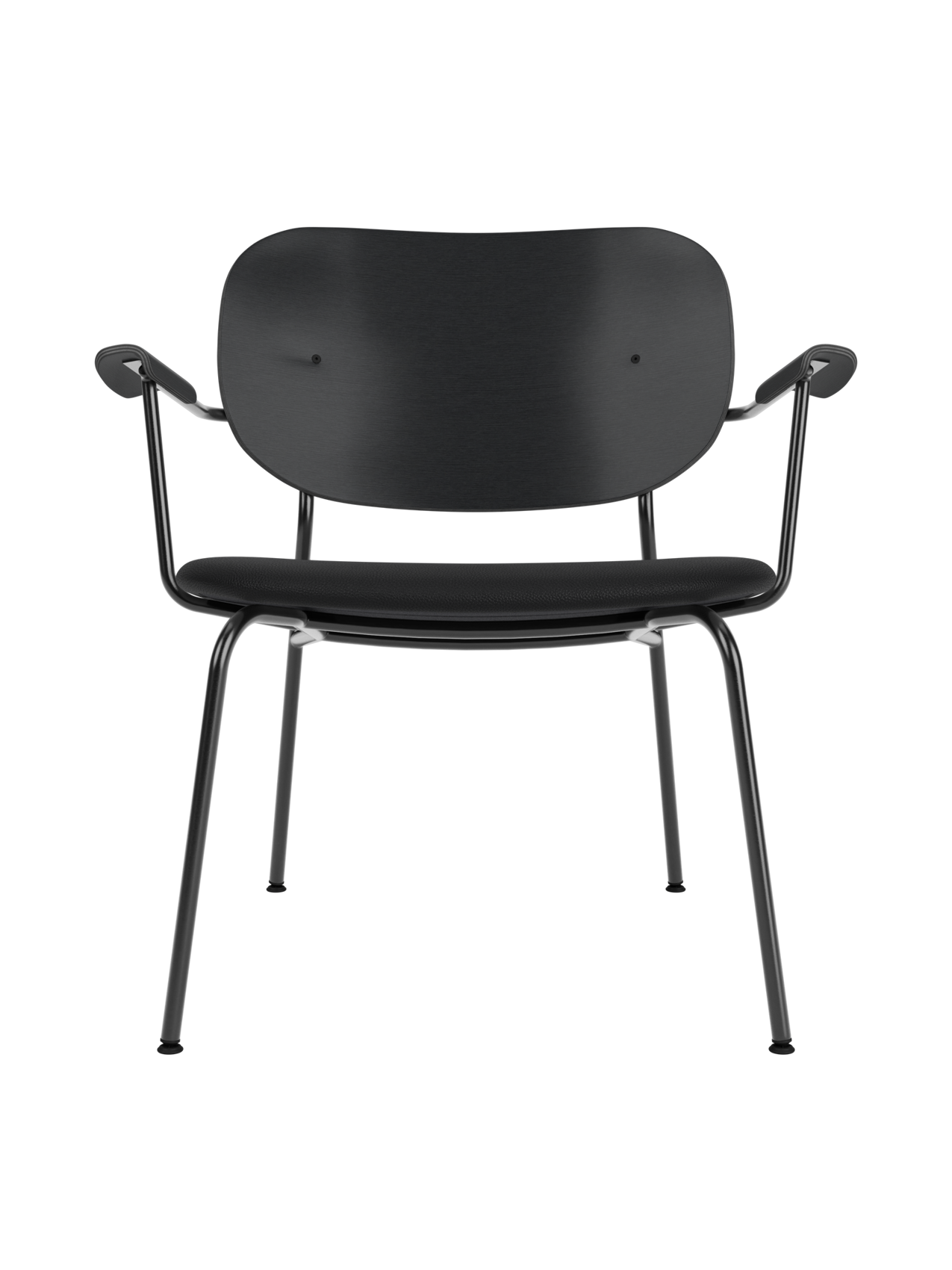 Lounge Chair, Upholstered Seat Veneer Back, Curved Armrests, Steel Frame