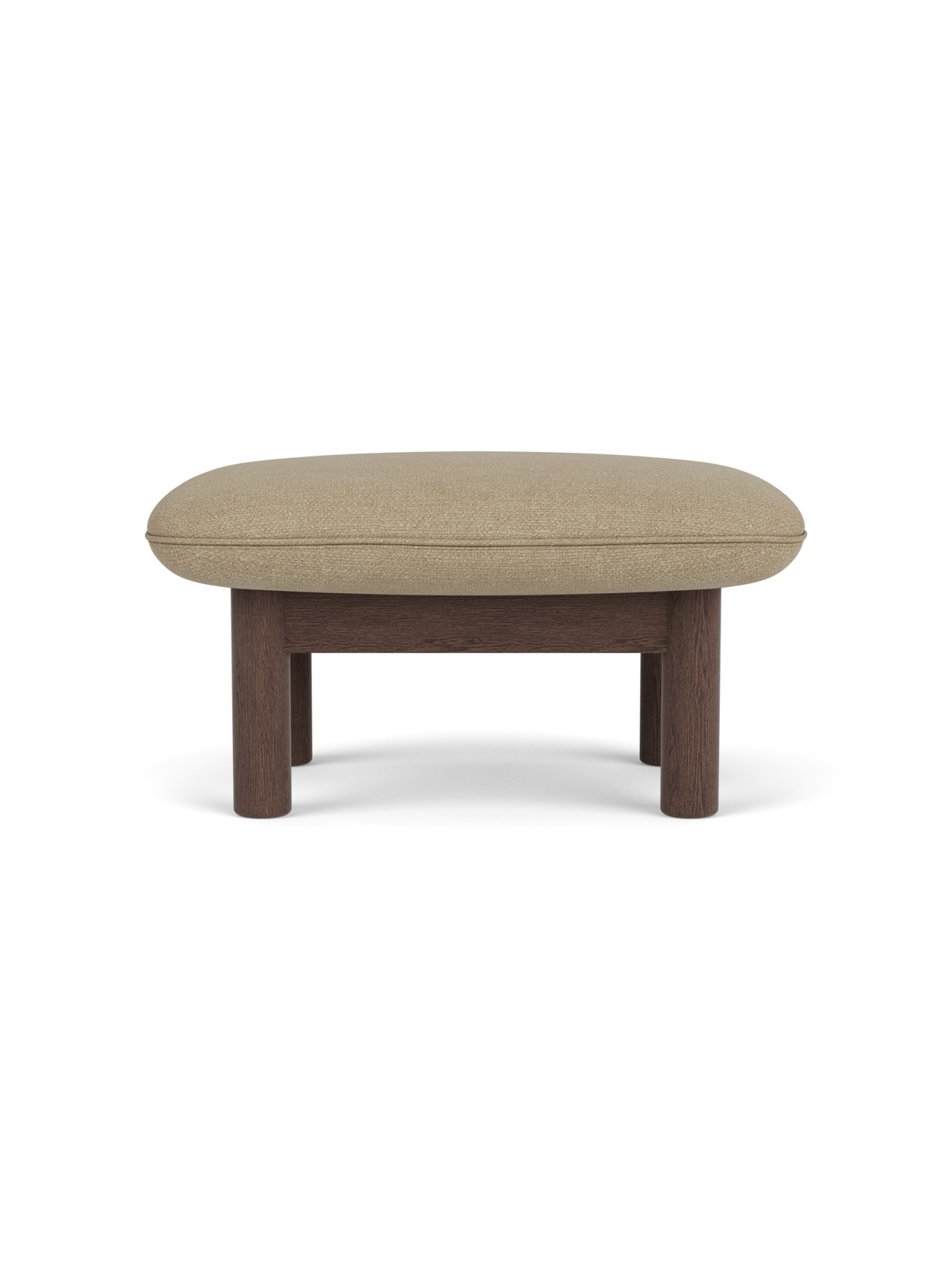 Ottoman in Textile Cylindrical Legs, Versatile Use, 3 Wood Options