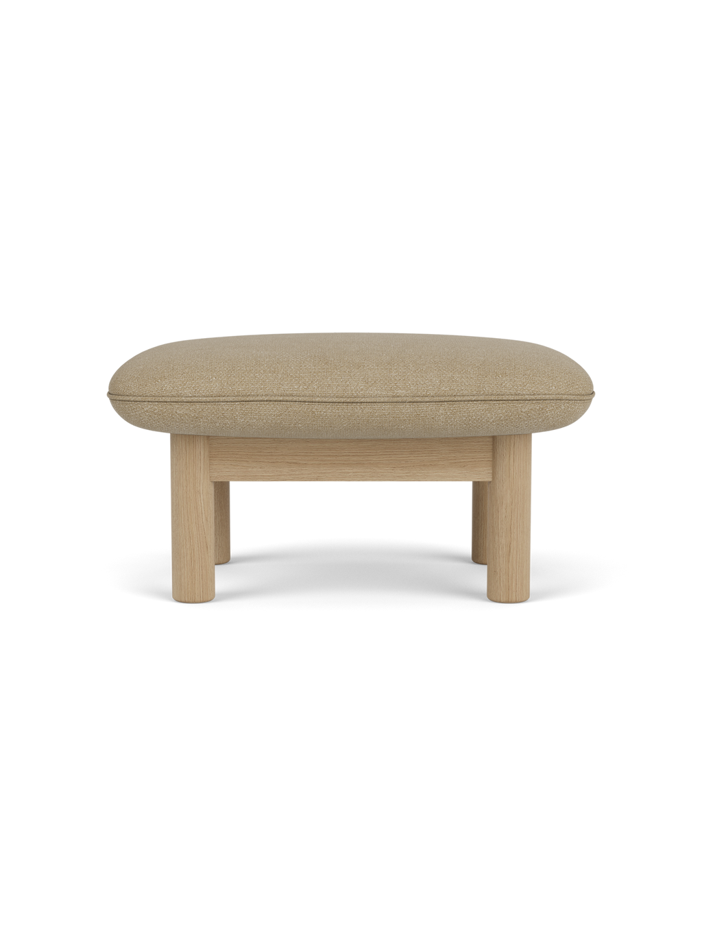 Ottoman in Textile Cylindrical Legs, Versatile Use, 3 Wood Options
