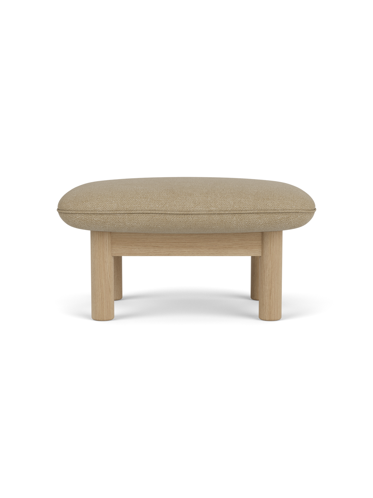 Ottoman in Textile Cylindrical Legs, Versatile Use, 3 Wood Options
