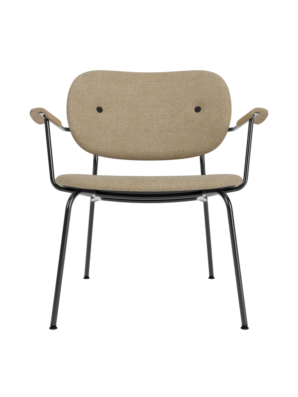Fully Upholstered Lounge Chair Curved Armrests, Powder-Coated Steel Base