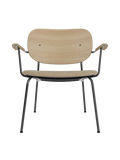 Lounge Chair, Upholstered Seat Veneer Back, Curved Armrests, Steel Frame