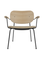 Lounge Chair, Upholstered Seat Veneer Back, Curved Armrests, Steel Frame