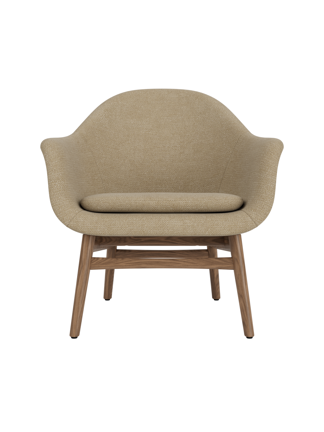 Lounge Chair on Solid Wood Frame Curved Shell, Angled Backrest