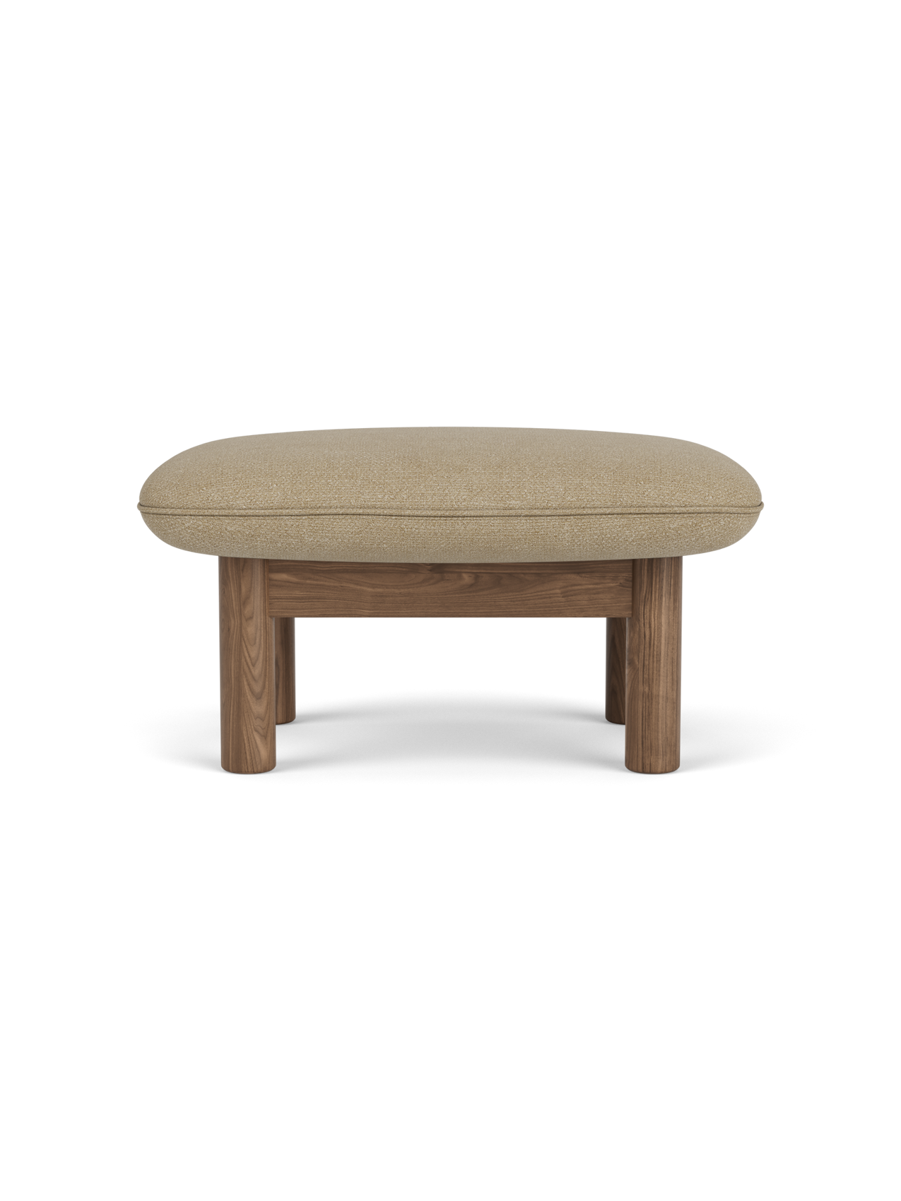 Ottoman in Textile Cylindrical Legs, Versatile Use, 3 Wood Options