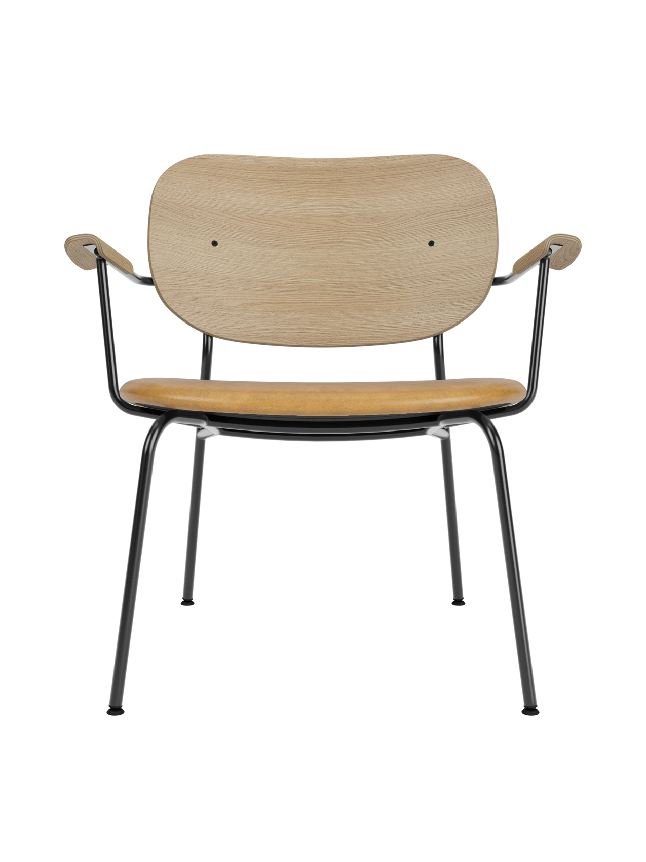 Lounge Chair, Upholstered Seat Veneer Back, Curved Armrests, Steel Frame