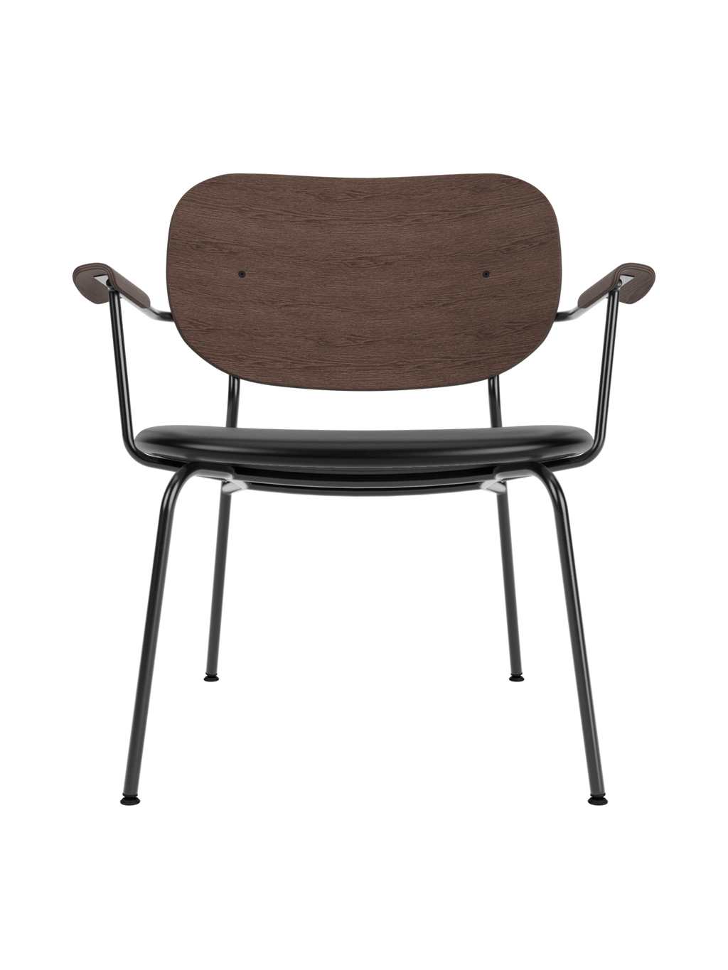 Lounge Chair, Upholstered Seat Veneer Back, Curved Armrests, Steel Frame