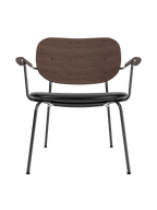 Lounge Chair, Upholstered Seat Veneer Back, Curved Armrests, Steel Frame