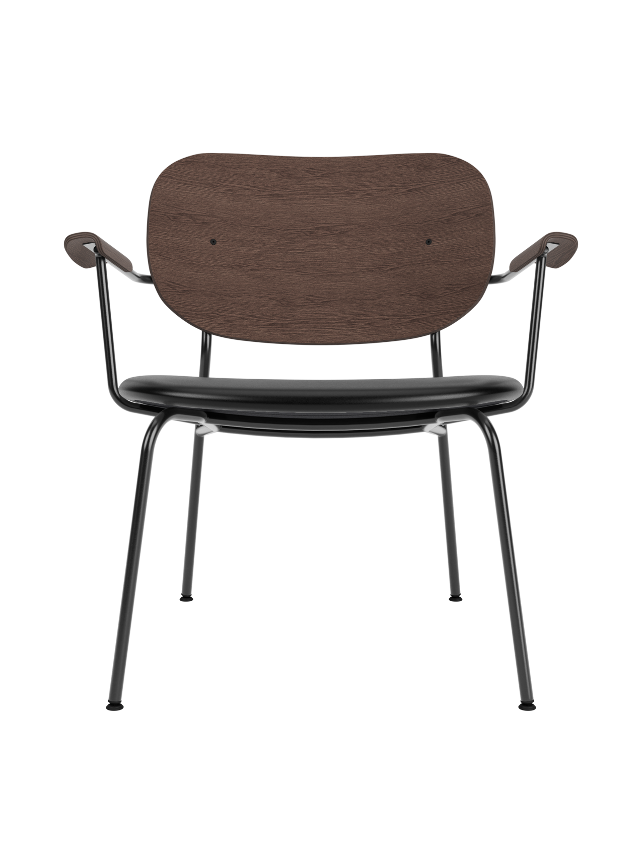 Lounge Chair, Upholstered Seat Veneer Back, Curved Armrests, Steel Frame