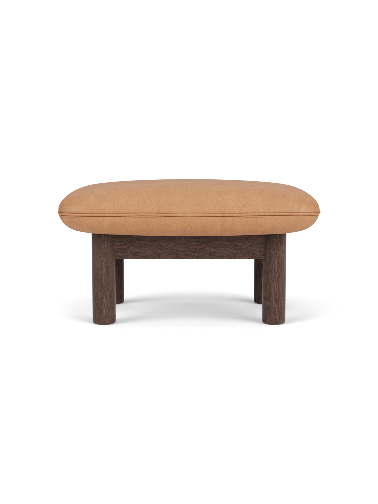 Ottoman in Textile Cylindrical Legs, Versatile Use, 3 Wood Options