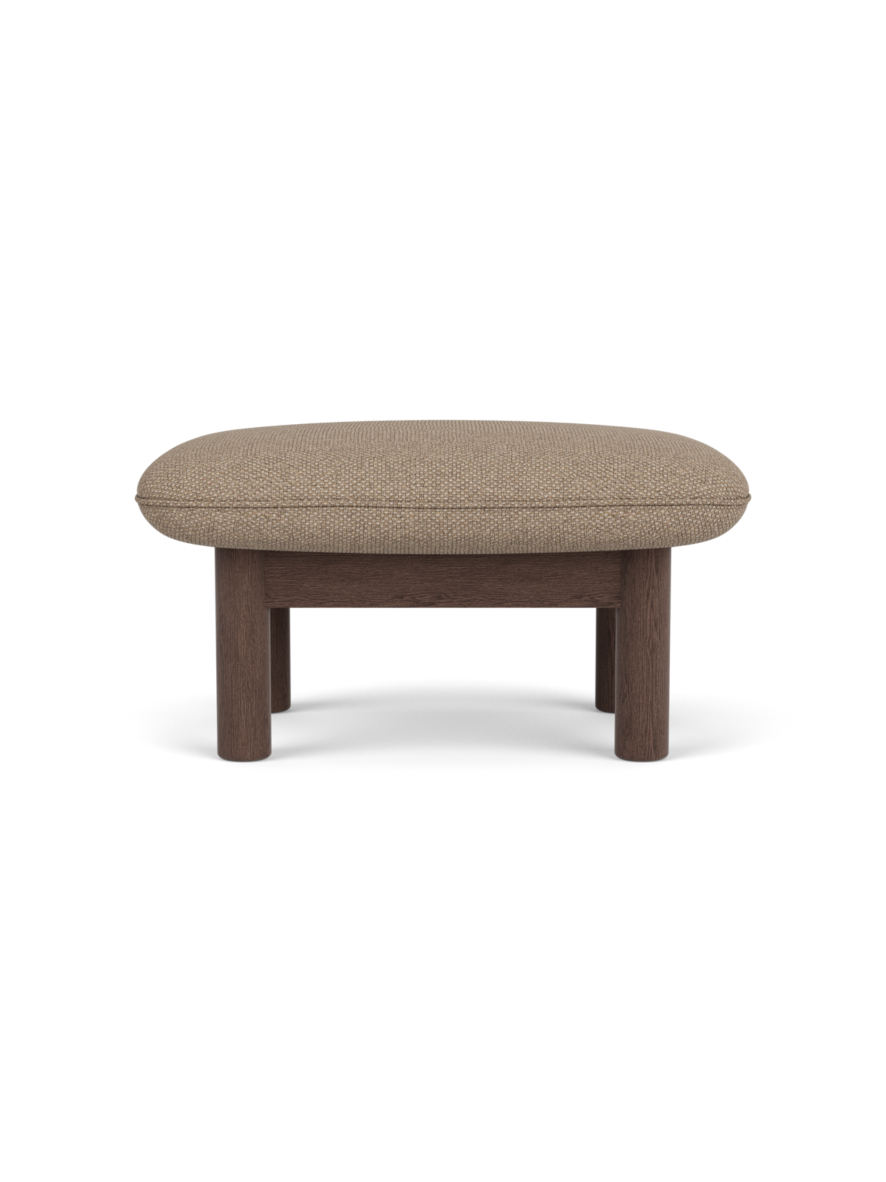 Ottoman in Textile Cylindrical Legs, Versatile Use, 3 Wood Options