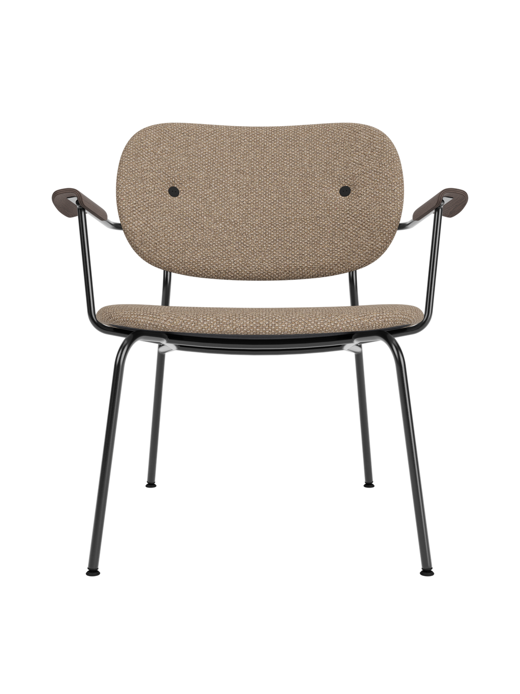 Fully Upholstered Lounge Chair Curved Armrests, Powder-Coated Steel Base