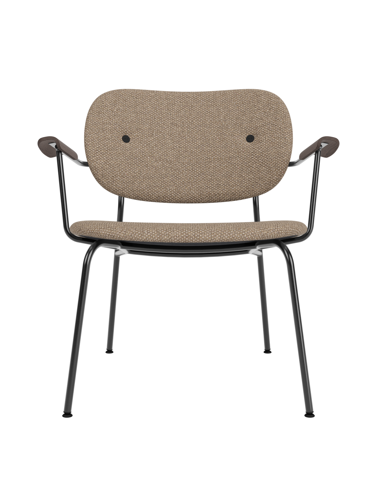 Fully Upholstered Lounge Chair Curved Armrests, Powder-Coated Steel Base